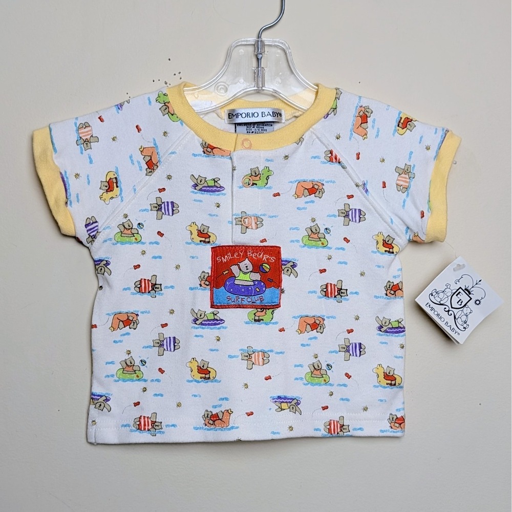 Vintage‎ 90s Emporio Baby Smiley Bear's Surf Club Baby Shirt 3-6 Months NWT